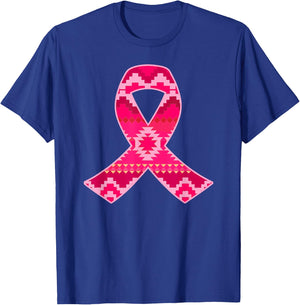 Pink Geometric Aztec Pattern Breast Cancer Awareness Ribbon T-Shirt - T-Shirt | Royal