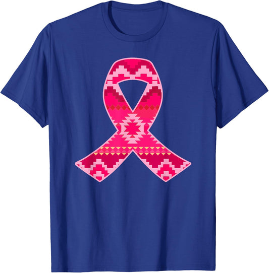 Pink Geometric Aztec Pattern Breast Cancer Awareness Ribbon T-Shirt - T-Shirt | Royal