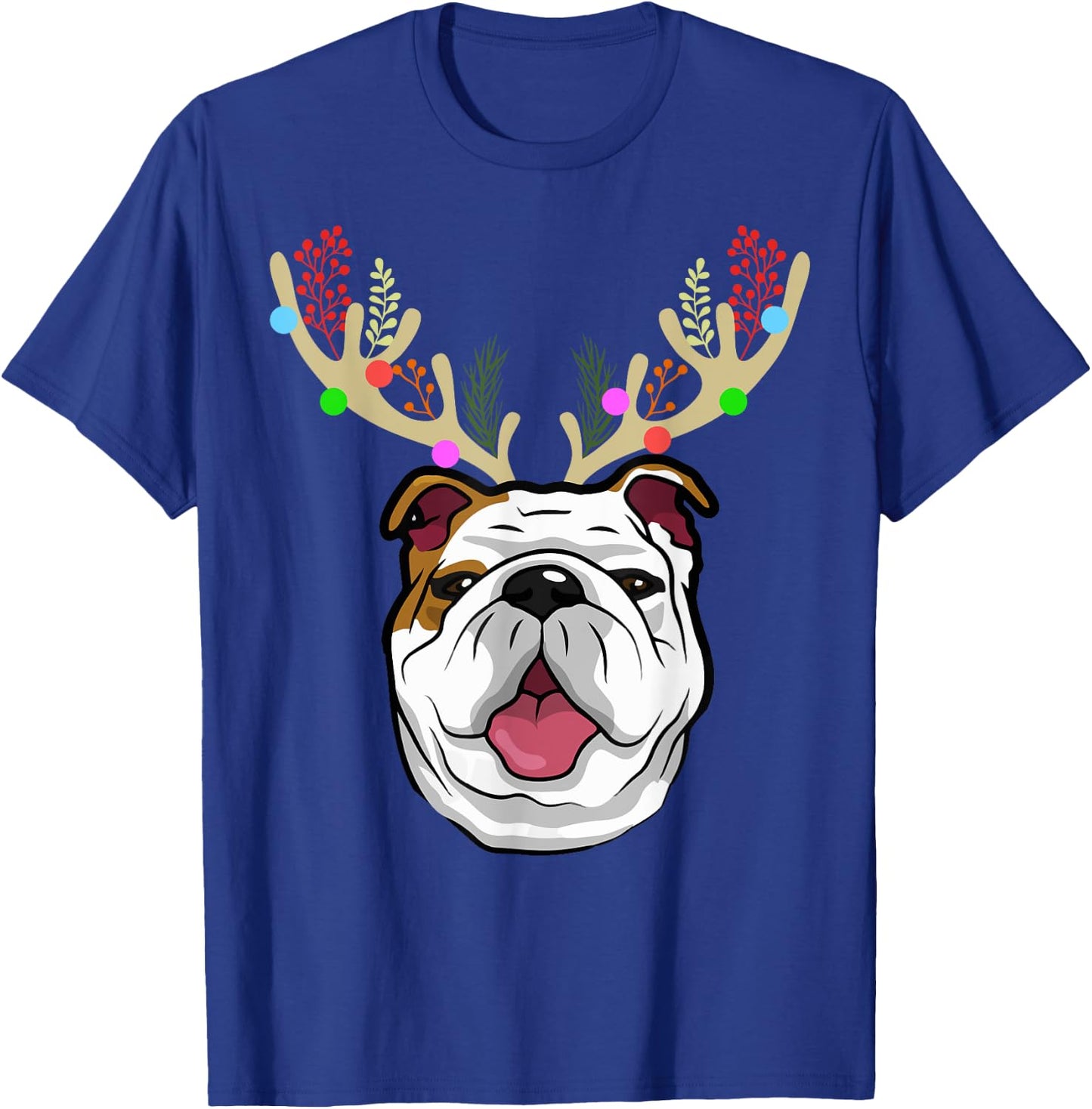 XMAS Funny Bulldogs with Antlers Christmas T-Shirt - T-Shirt | Royal