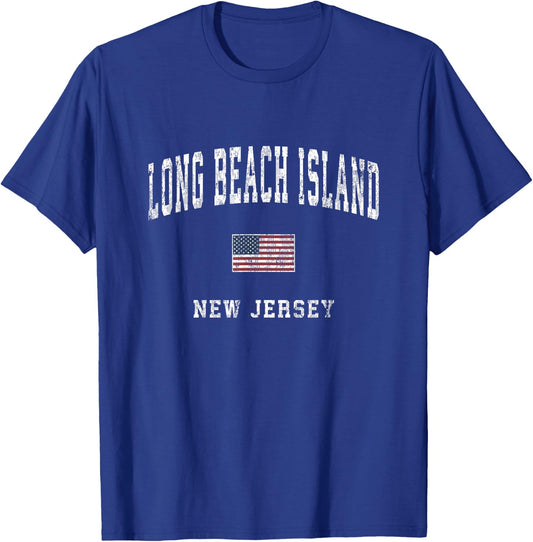 Long Beach Island New Jersey NJ Vintage American Flag Sports T-Shirt - T-Shirt | Royal