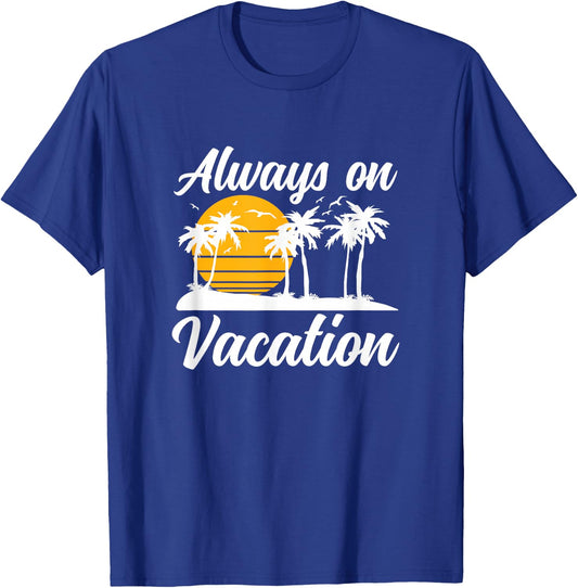Lazy Always On Vacation Tropical Graphic Dark T-Shirt - T-Shirt | Royal