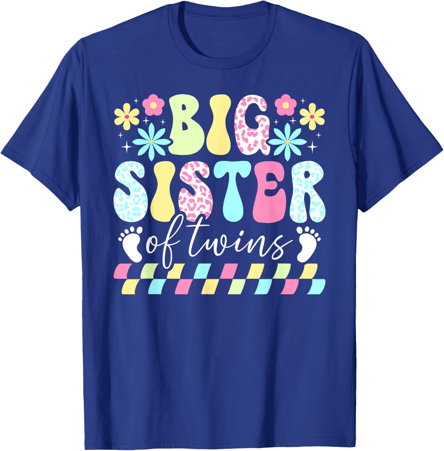 Big Sister Of Twins Big Sister Groovy Big Twin Sister T-Shirt - T-Shirt | Royal