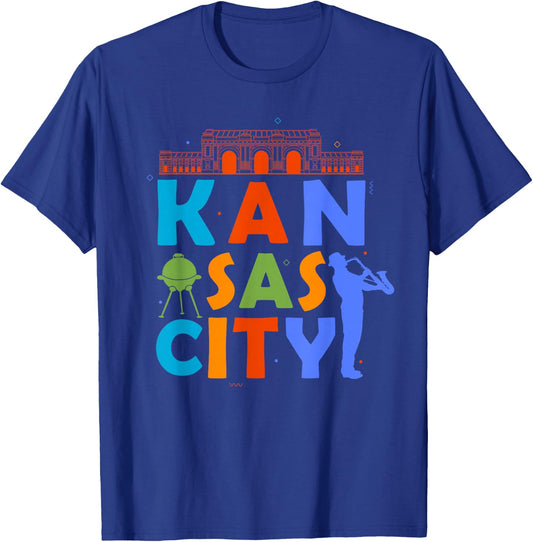 Kansas City Souvenir Jazz Music Saxophone Missouri T-Shirt - T-Shirt | Royal