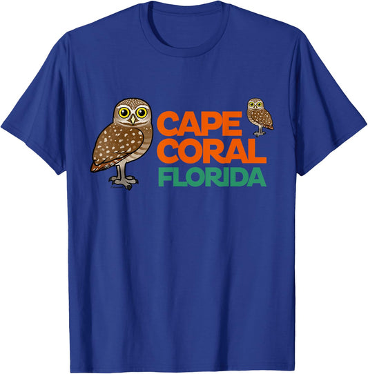 Cape Coral Florida Burrowing Owl Cute Cartoon Bird T-Shirt - T-Shirt | Royal