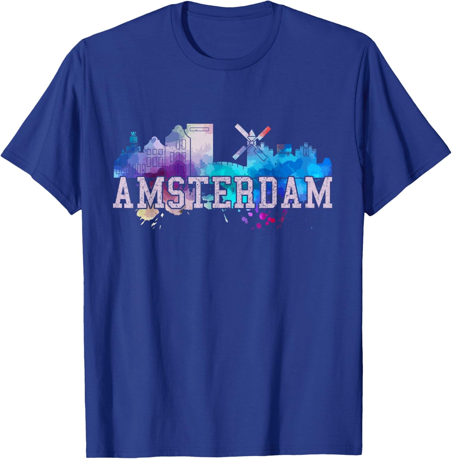 Amsterdam - Watercolor Art Skyline Netherlands Gift T-Shirt - T-Shirt | Royal