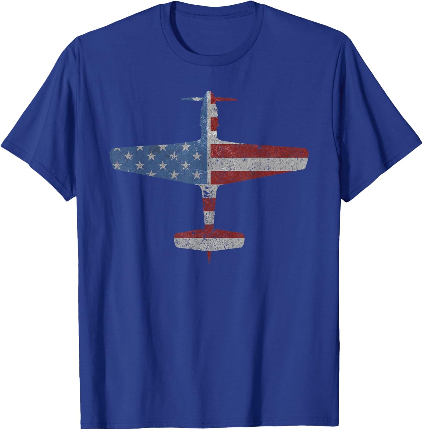 P-51 Mustang WWII Fighter American Flag Vintage T-Shirt - T-Shirt | Royal
