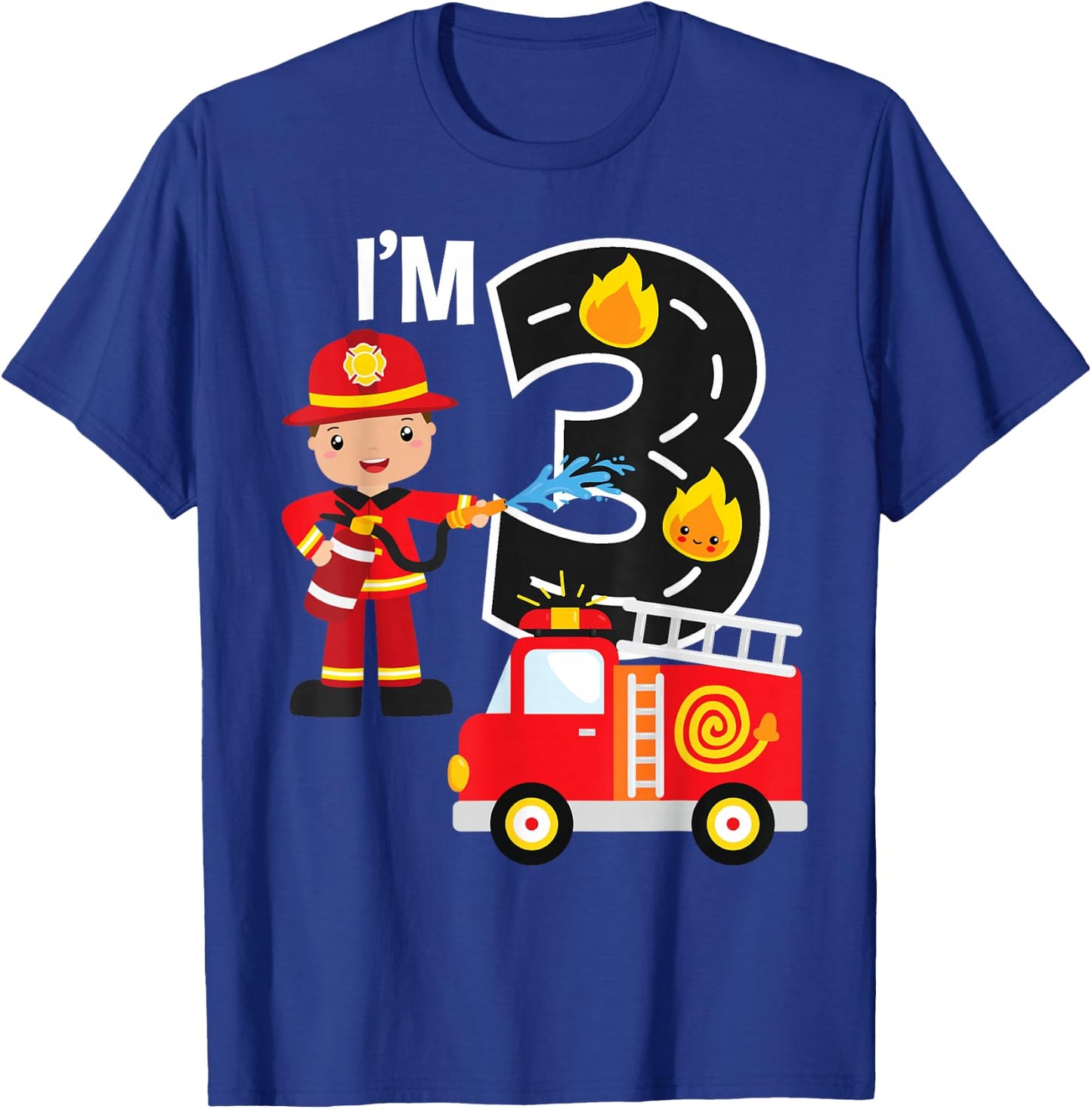 Fire Truck Fireman 3 Year Old I'm 3rd Birthday Party T-Shirt - T-Shirt | Royal