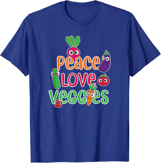 Peace Love Veggies Funny Vegan Veganism Vegetarian T-Shirt - T-Shirt | Royal