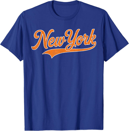 Vintage New York Men NY Blue Orange Women Retro New York T-Shirt - T-Shirt | Royal