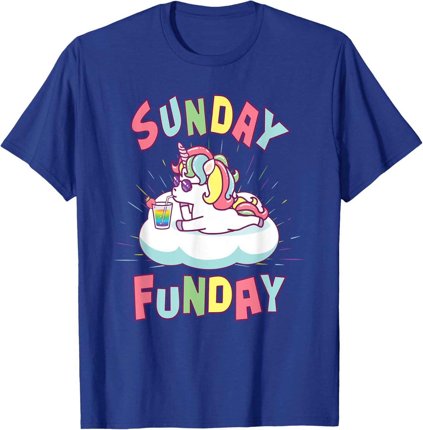 Sunday Funday Shirts Women Cute Unicorn Drinking Rainbow T-Shirt - T-Shirt | Royal