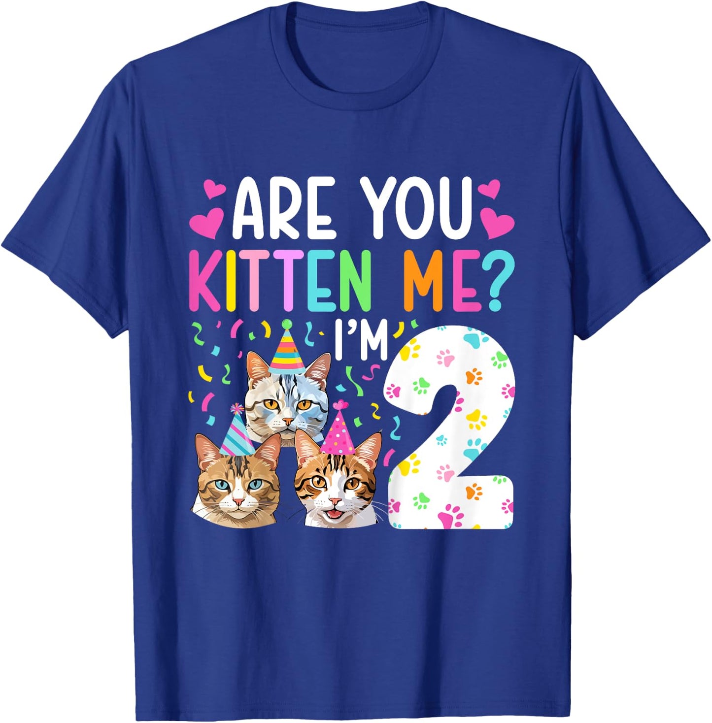 Kids 2nd Cat Birthday Party 2 Year Old Girl Kitten Birthday T-Shirt - T-Shirt | Royal
