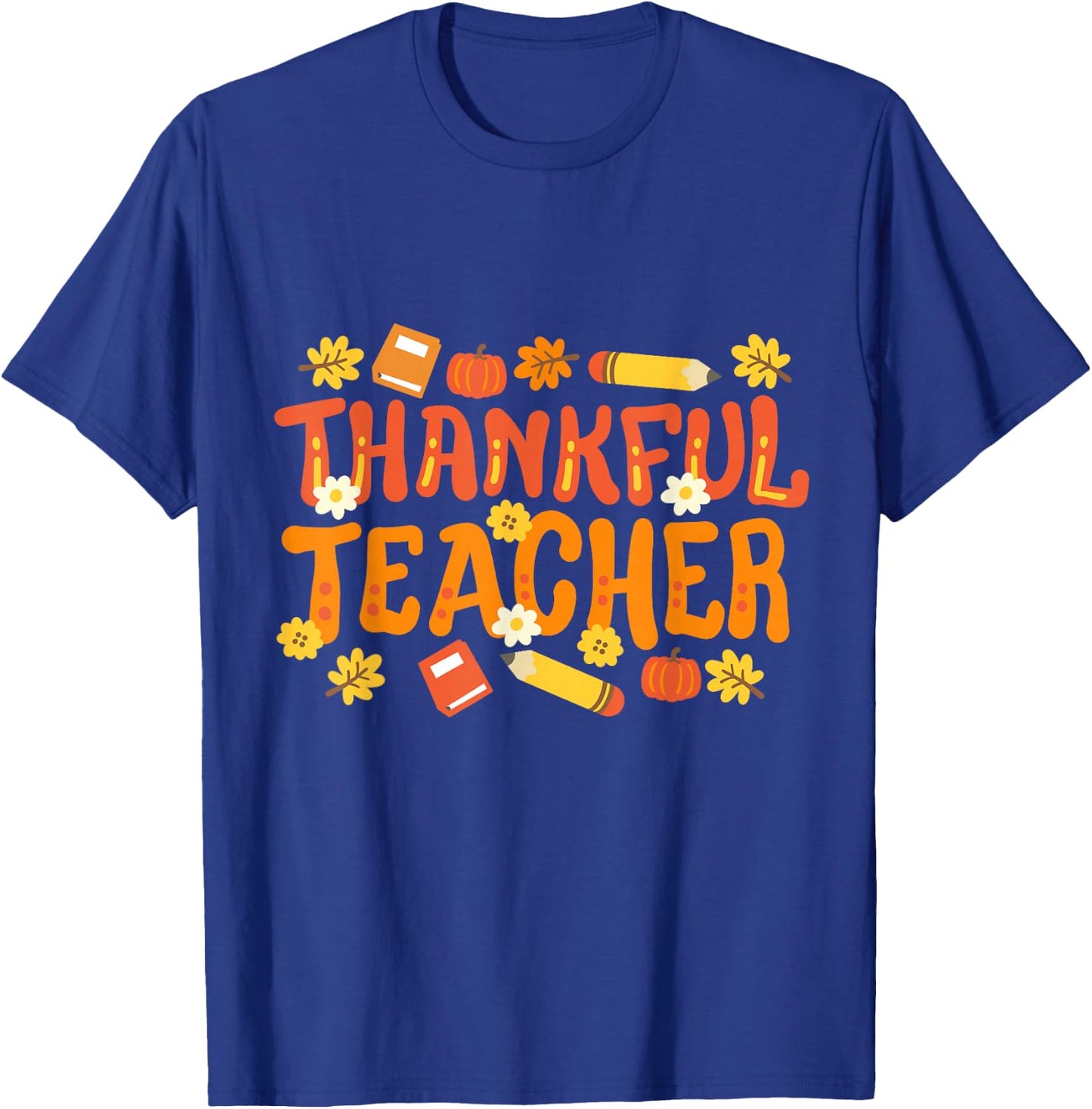 Thankful Teacher Retro Groovy Fall Thanksgiving Men Women T-Shirt - T-Shirt | Royal