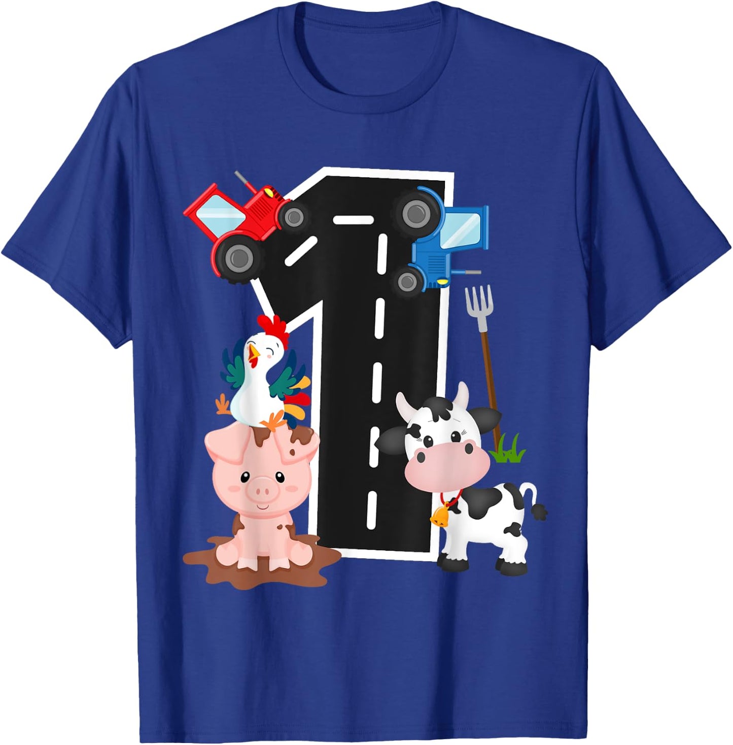Tractor Farm Animals Number 1 1st Birthday Farm Barnyard T-Shirt - T-Shirt | Royal