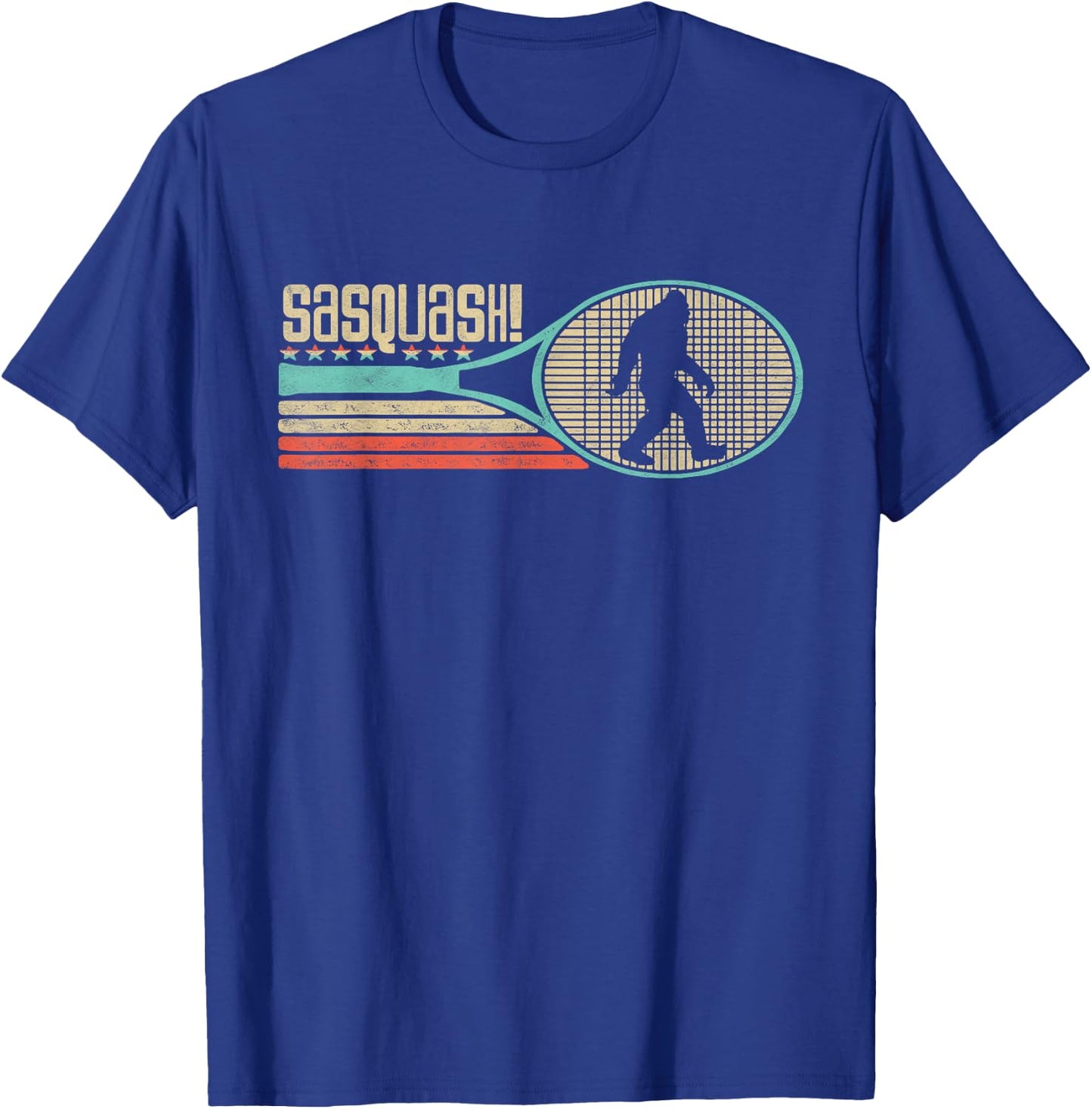 Sasquash! Funny Bigfoot Squash Player 80s Retro T-Shirt - T-Shirt | Royal