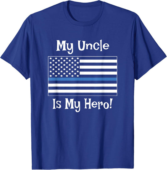 Blue Line Flag Shirt My Uncle Hero Police Officer Family T-Shirt - T-Shirt | Royal