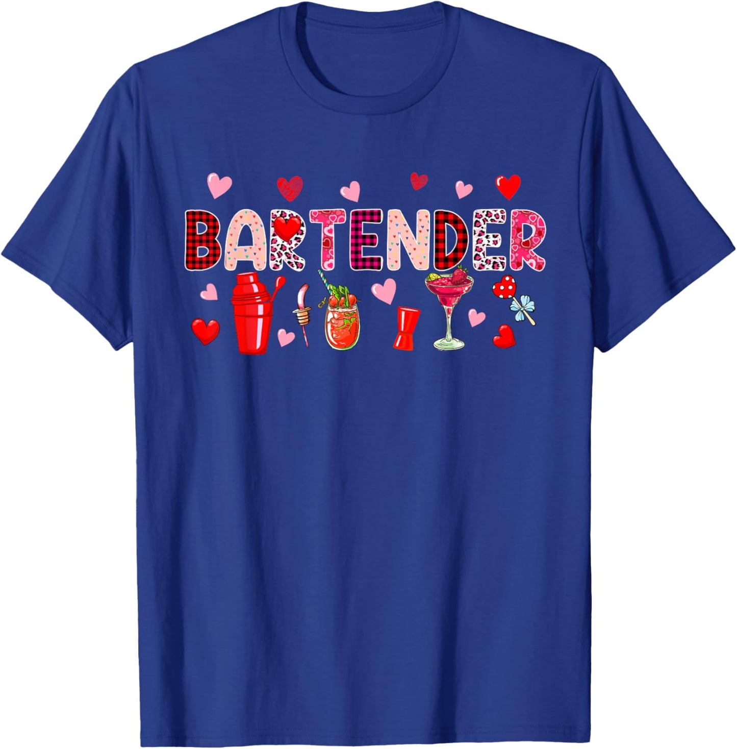 Bartender Tools Valentine's Day Leopard Job Team Cute Hearts T-Shirt - T-Shirt | Royal