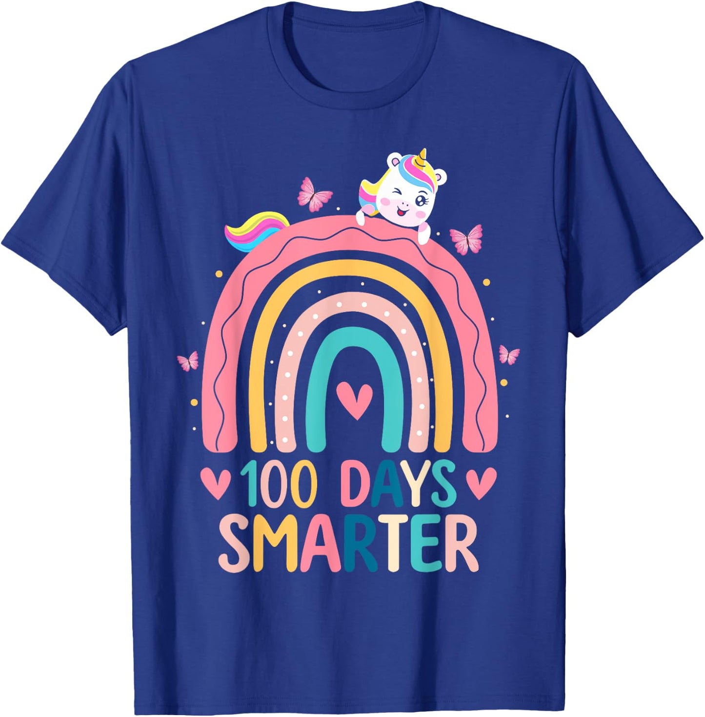 100 Days Smarter Rainbow Unicorn Girls 100th Day of School T-Shirt - T-Shirt | Royal