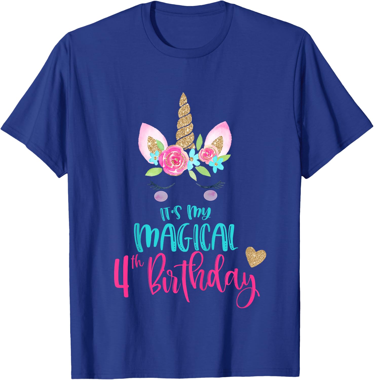 Kids Unicorn 4th Birthday Party Girls 4 Years Old T-Shirt - T-Shirt | Royal
