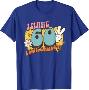 Groovy 60th Birthday, Retro Vintage Nostalgic Hippie Hippy T-Shirt - T-Shirt | Royal
