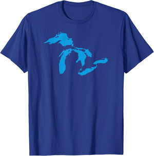 Five Great Lakes American Midwest Native Fresh Water T-Shirt - T-Shirt | Royal