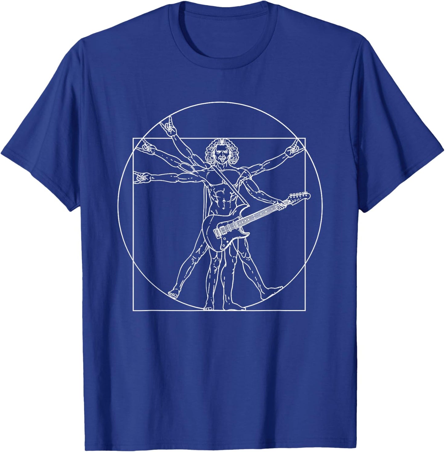 Wowsome! -Adults Black Electric Guitar Vitruvian Man T-Shirt - T-Shirt | Royal