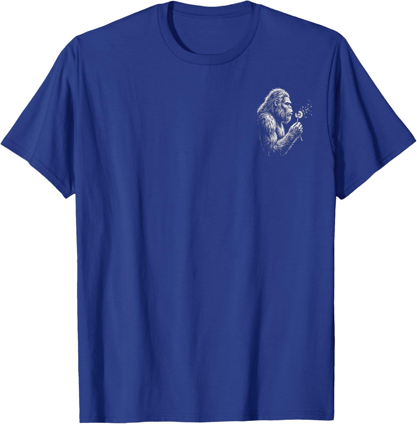 Bigfoot Blowing Wishes Dandelion Vintage Sasquatch Art T-Shirt - T-Shirt | Royal