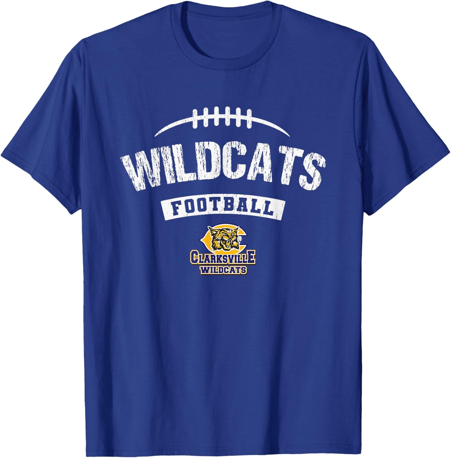 Clarksville Wildcats Logo Football Distressed HS T-Shirt - T-Shirt | Royal