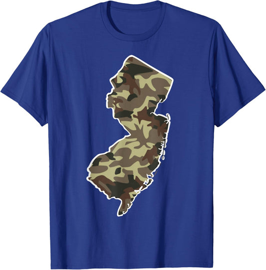 New Jersey Pride Hunting Military Camo NJ State Map T-Shirt - T-Shirt | Royal