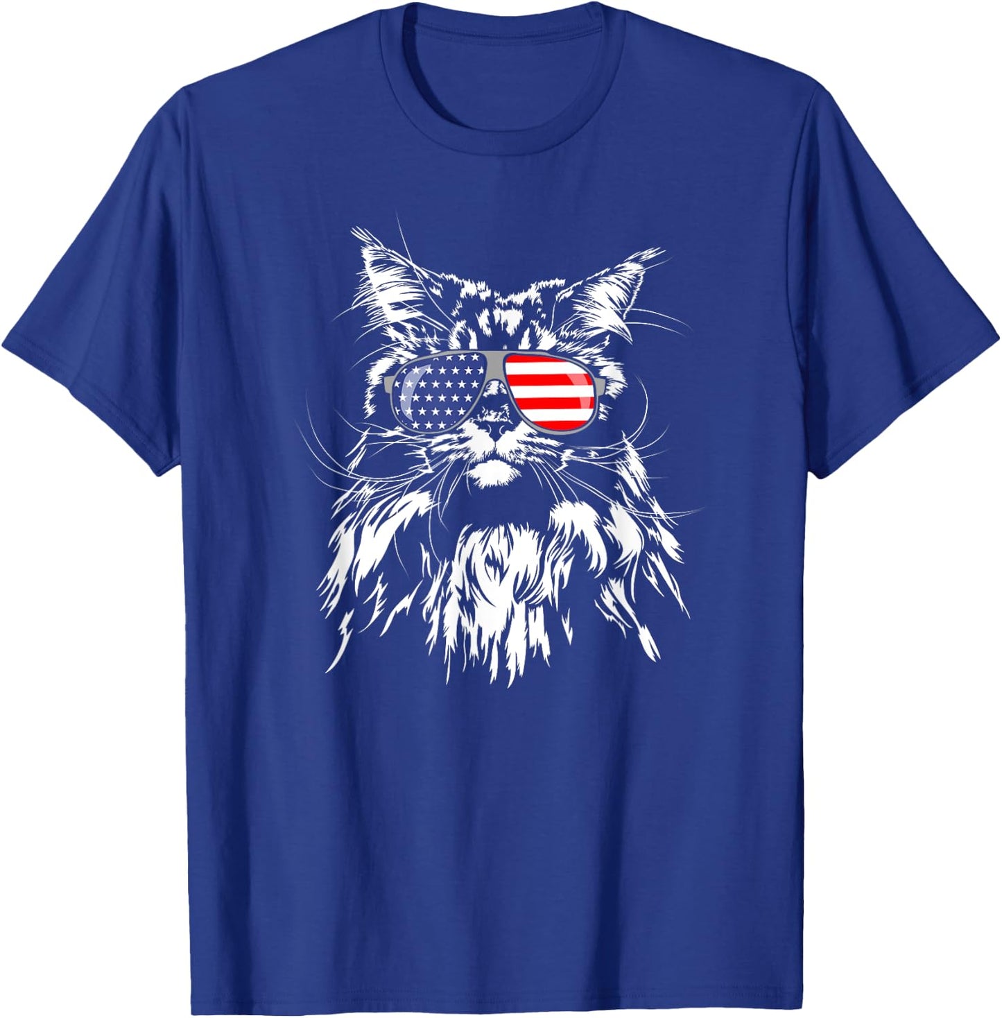Funny Proud Maine Coon American Flag cat Shirt T-Shirt - T-Shirt | Royal