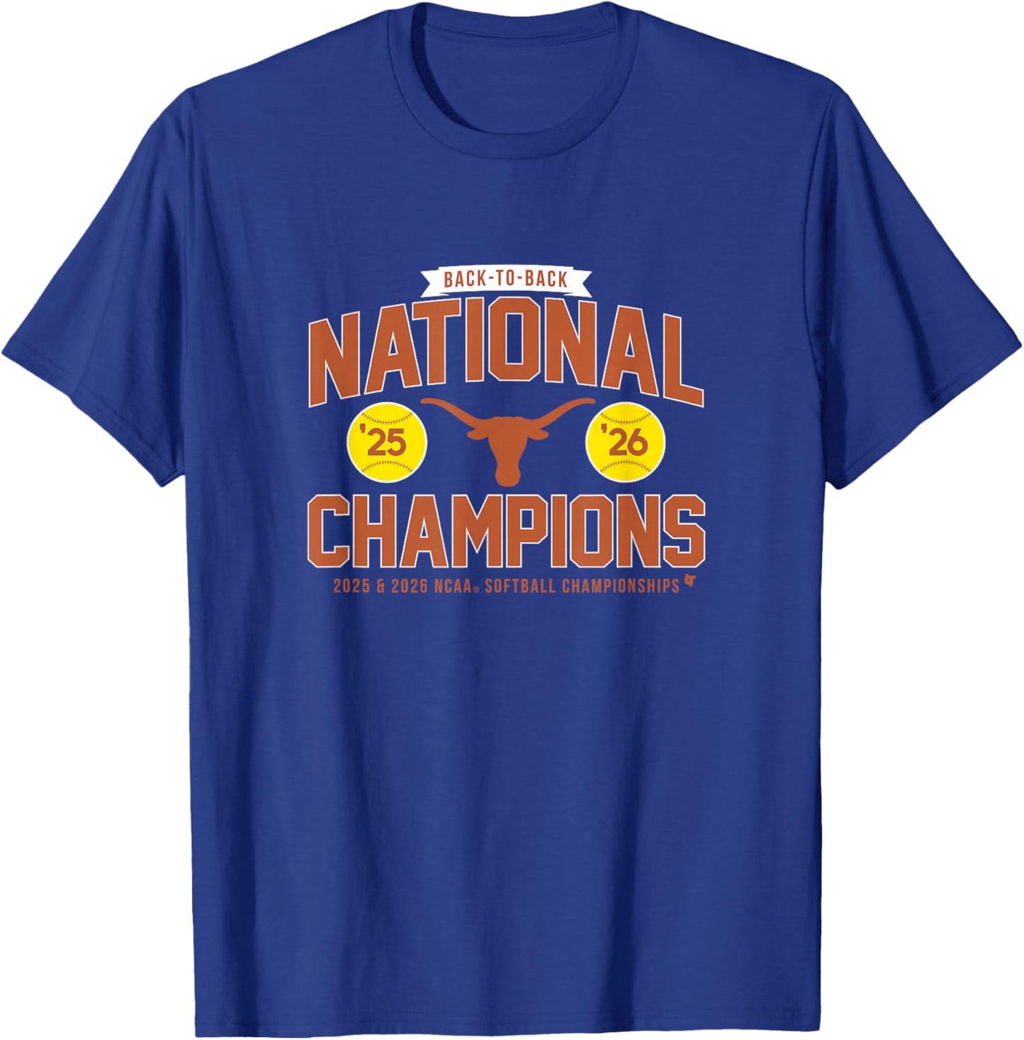 Texas Softball - Back-to-Back NCAA Champions Classic T-Shirt - T-Shirt | Royal