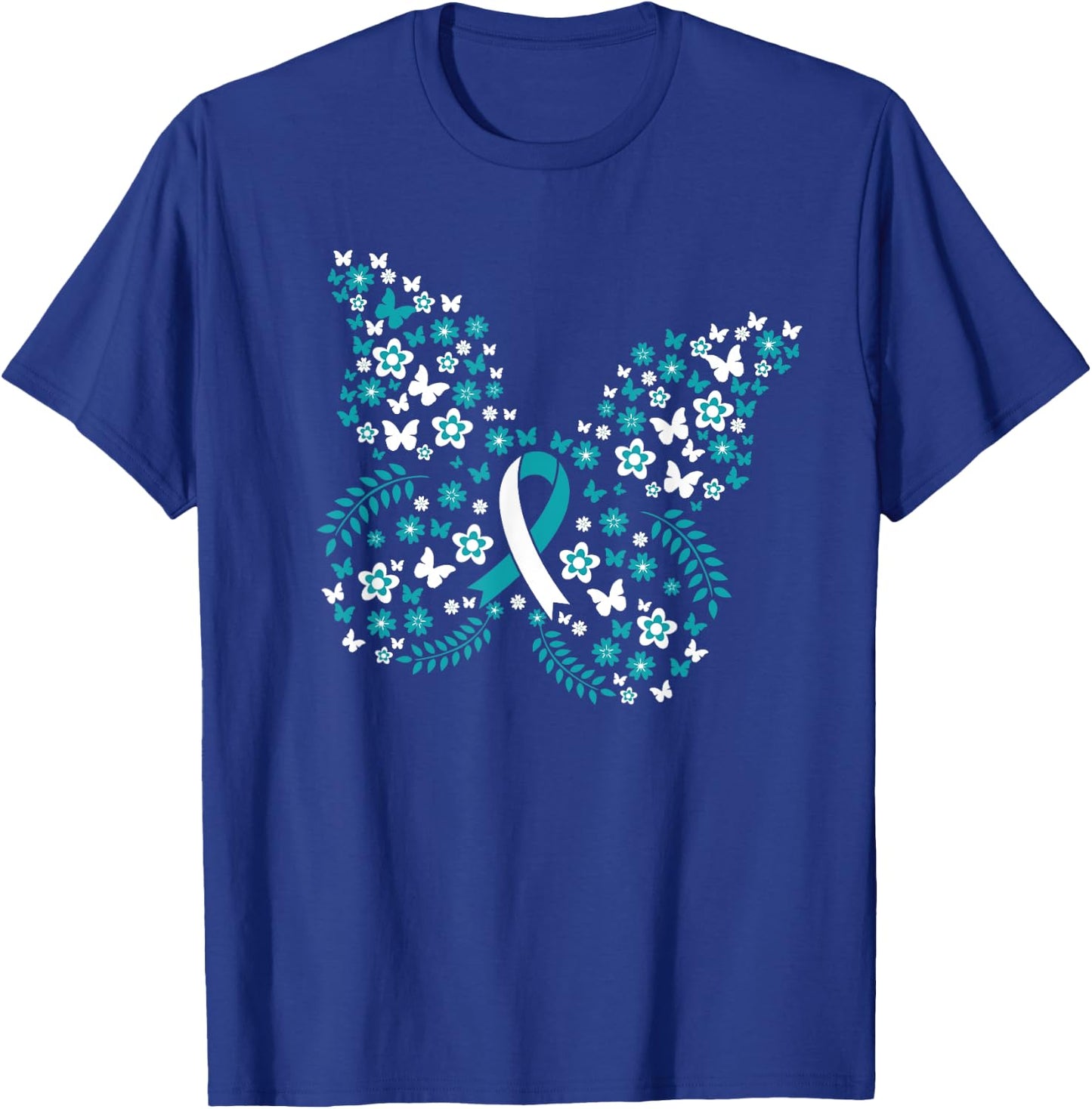 Flower Butterfly Cervical Cancer Awareness Ribbon Gifts T-Shirt - T-Shirt | Royal
