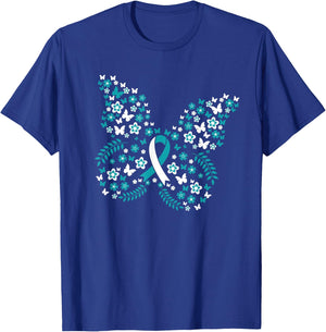Flower Butterfly Cervical Cancer Awareness Ribbon Gifts T-Shirt - T-Shirt | Royal