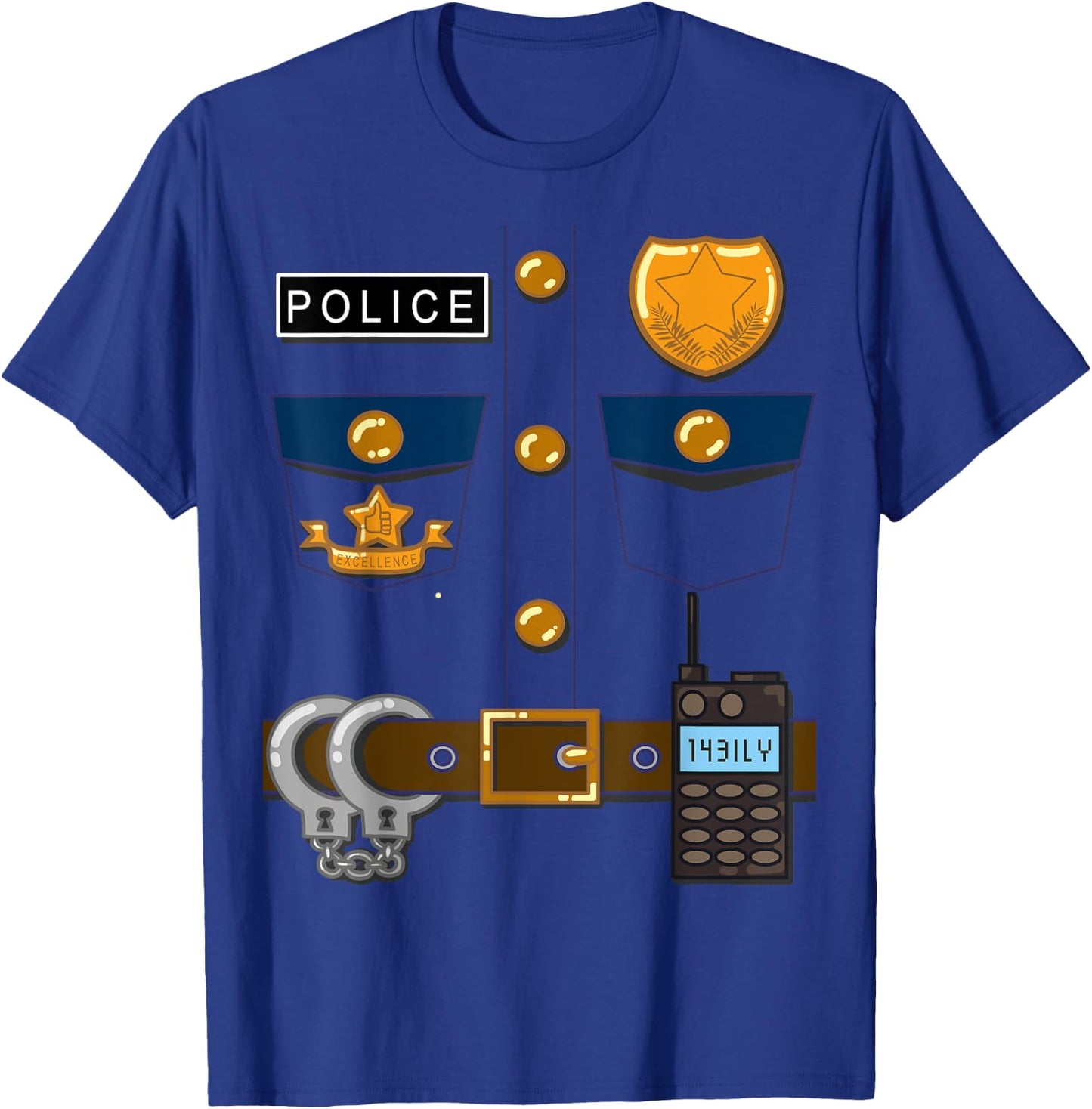 Policeman Costume Funny Halloween Police Officer T Shirt T-Shirt - T-Shirt | Royal