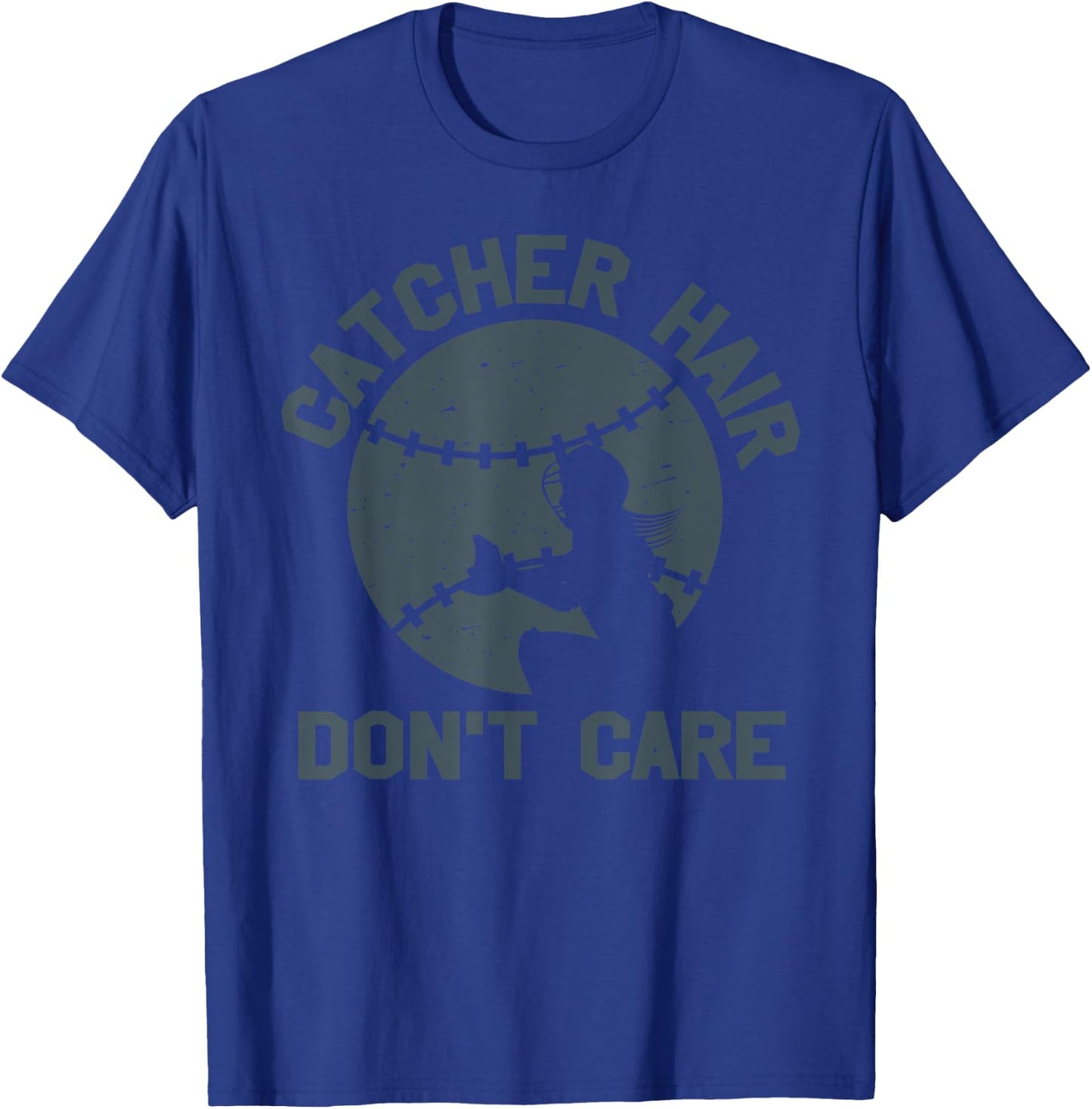 Catcher Hair Don't Care Sports Softball Soft Ball Player T-Shirt - T-Shirt | Royal