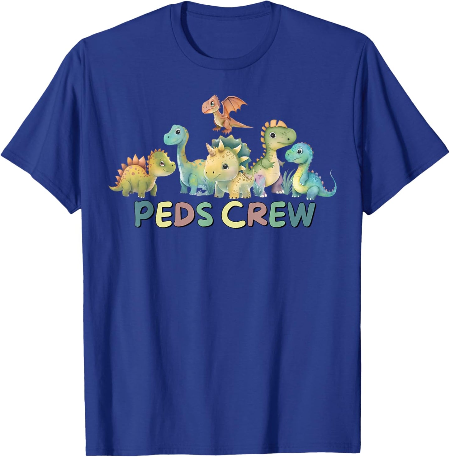 PEDS Crew Pediatric Nurse Appreciation Cute Dinosaurs T-Shirt - T-Shirt | Royal