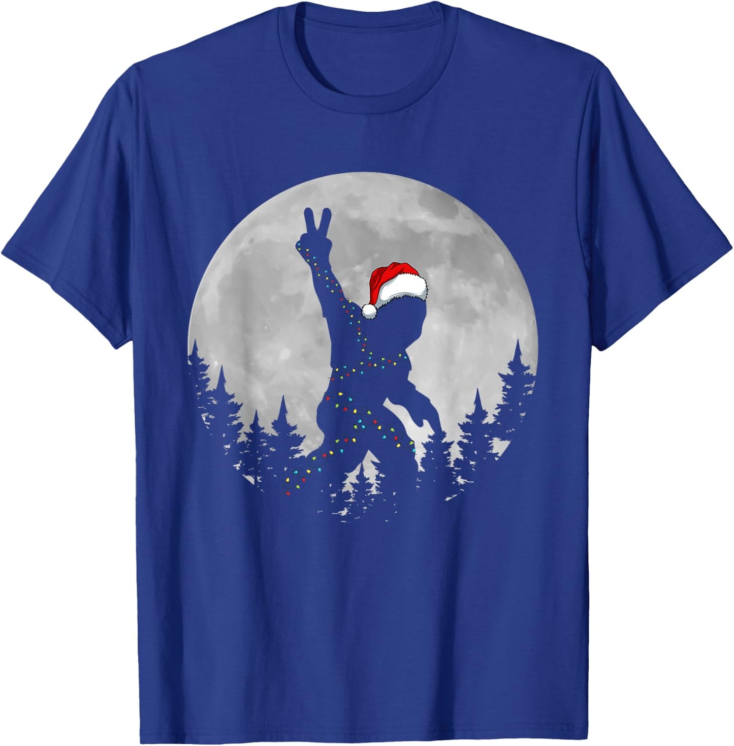 Bigfoot Santa Christmas Tree Lights Funny Xmas Sasquatch T-Shirt - T-Shirt | Royal