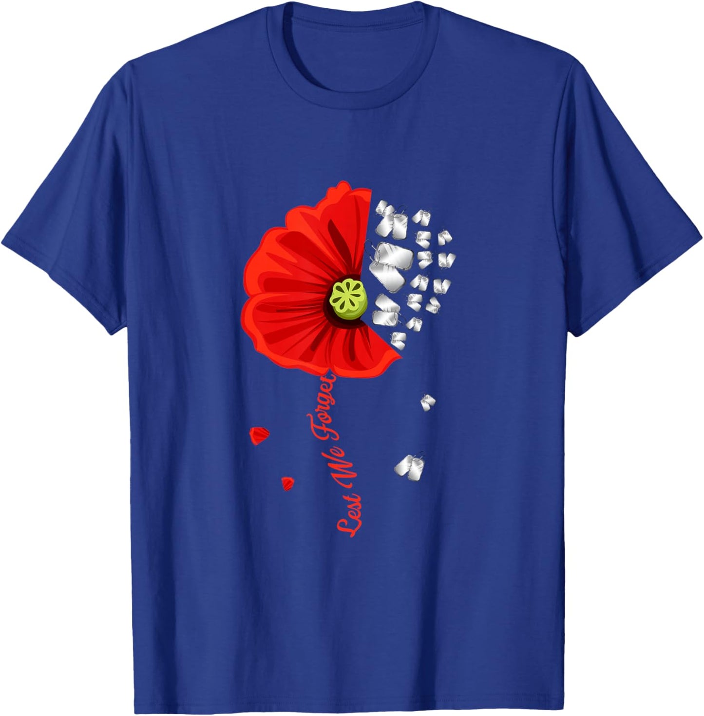 Veterans Day Lest We Forget Red Poppy Flower USA Memorial T-Shirt - T-Shirt | Royal