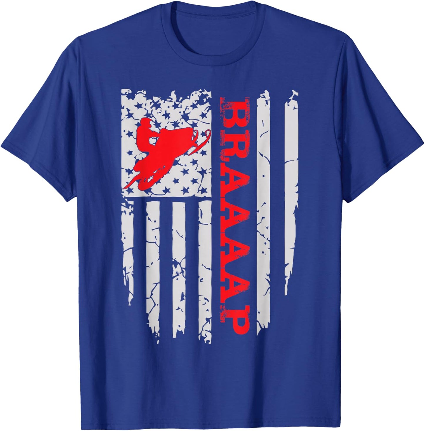 Funny American Flag Snowmobile Men Women Novelty T-Shirt - T-Shirt | Royal