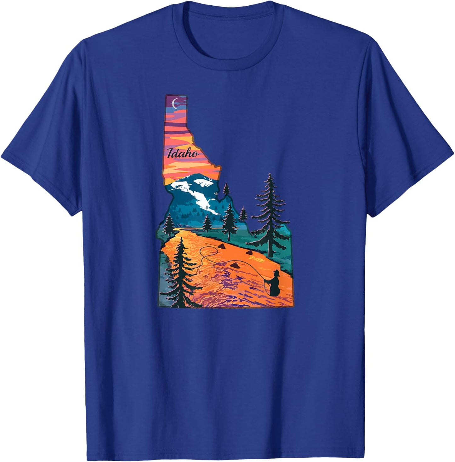 Vintage Fish Idaho State Map ID Fly Fishing T-Shirt - T-Shirt | Royal