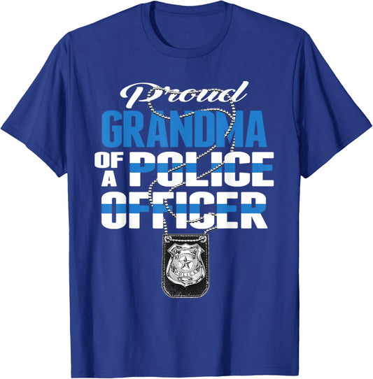 Proud Grandma Of A Police Officer Thin Blue Line Family Cop T-Shirt - T-Shirt | Royal
