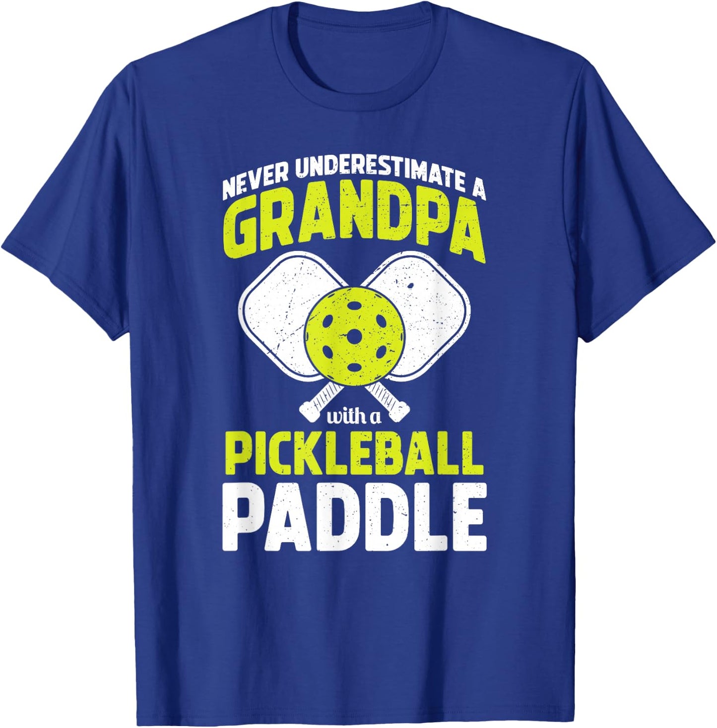 Never Underestimate Pickleball Grandpa Funny T-Shirt - T-Shirt | Royal