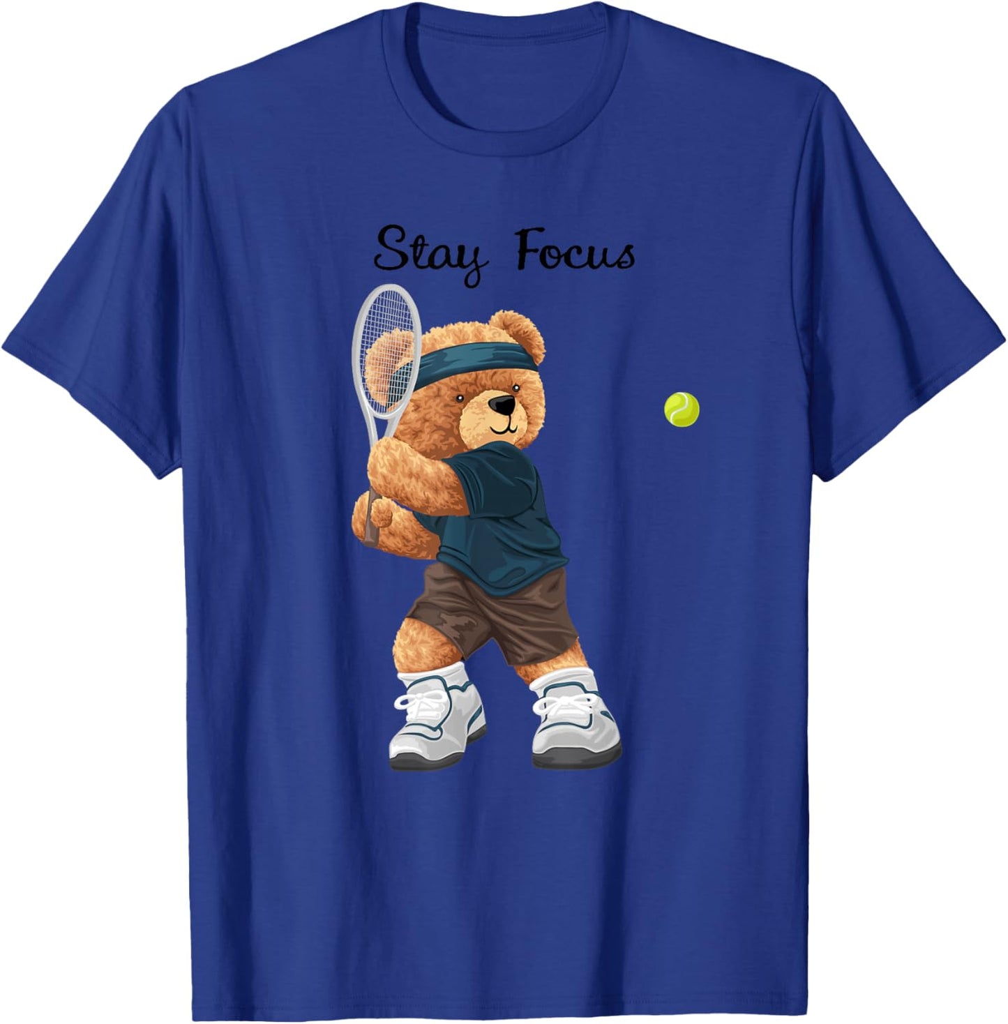 Cool Teddy Bear Playing Tennis Illustration Graphic Designs T-Shirt - T-Shirt | Royal