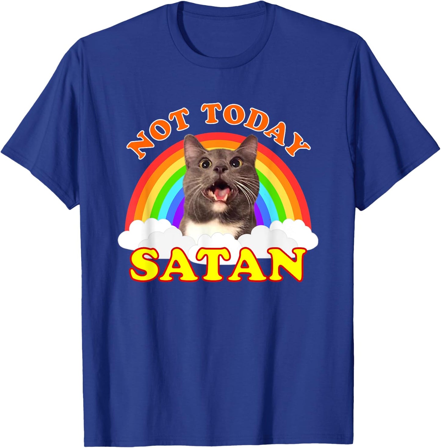 Not Today Satan Funny Rainbow Cat Meme Men Women Girls Kids T-Shirt - T-Shirt | Royal