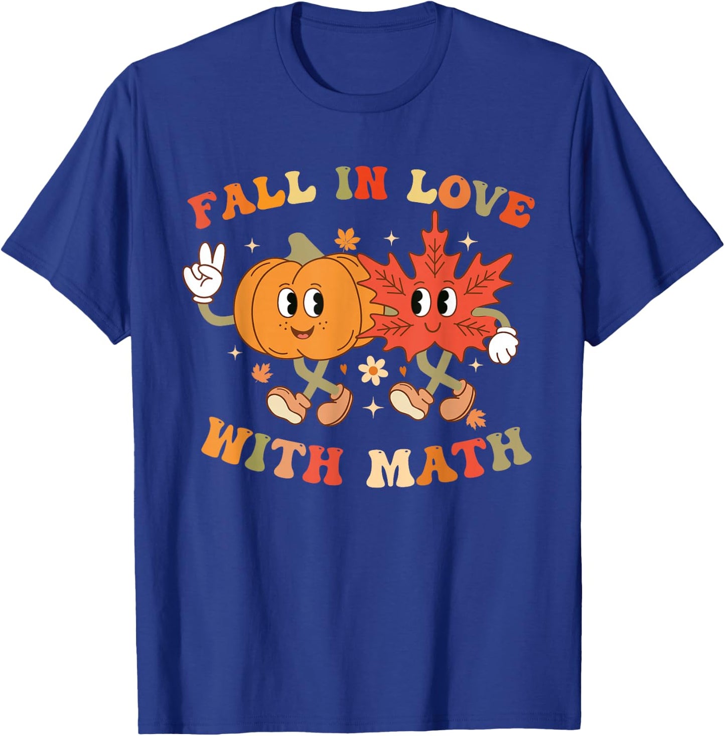 Fall In Love with Math Retro Thanksgiving Teacher Autumn T-Shirt - T-Shirt | Royal