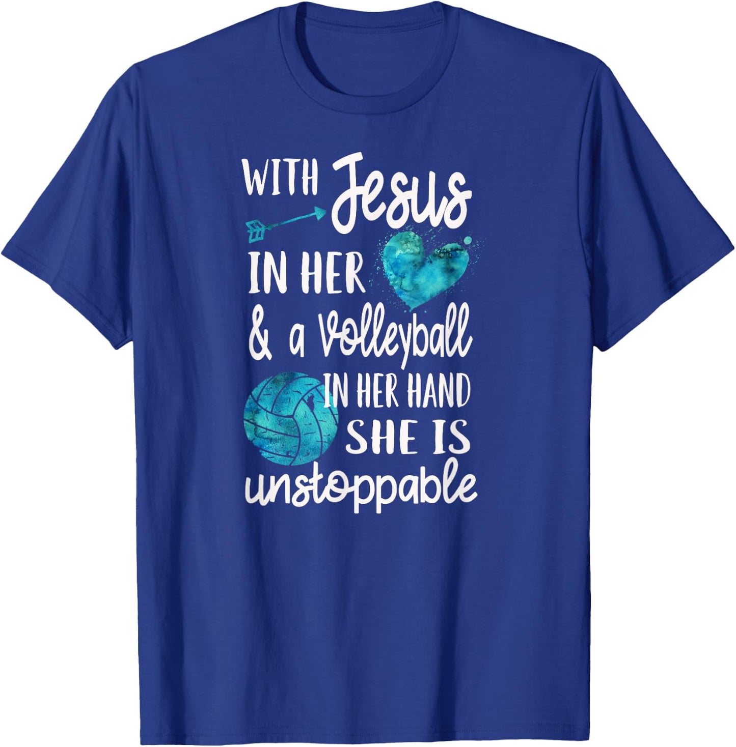 With Jesus In Her Heart Christian Volleyball T-Shirt - T-Shirt | Royal