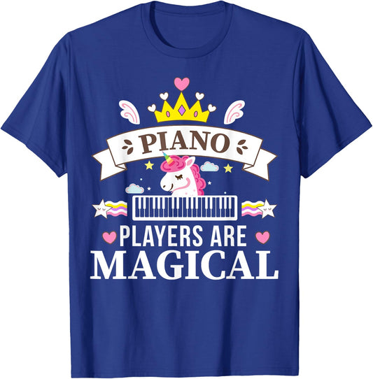 Piano Player Girl, Unicorn Student Learning Pianist Music T-Shirt - T-Shirt | Royal