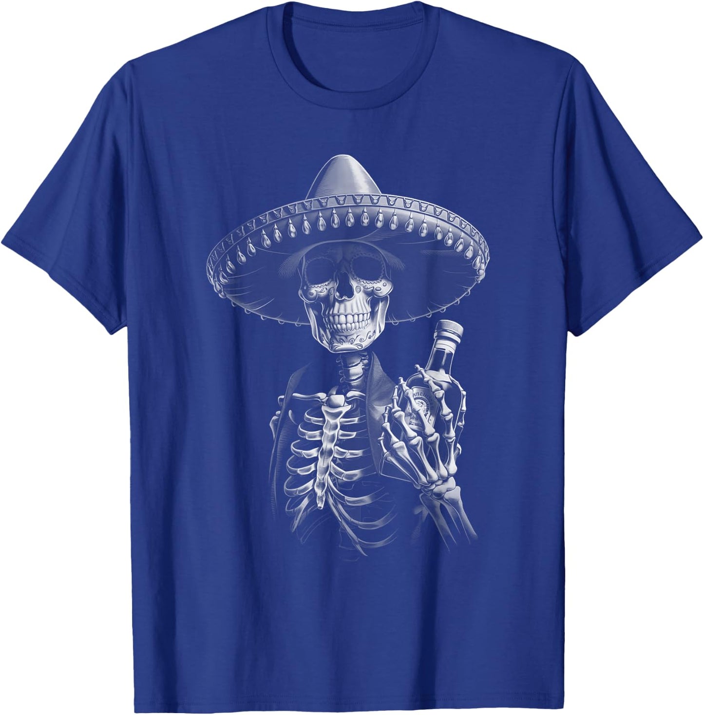 Vintage Mariachi Skeleton Charro Mexican Tequila Party T-Shirt - T-Shirt | Royal