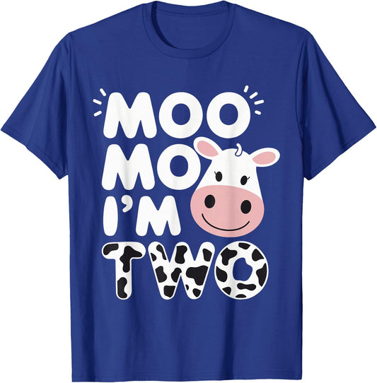Moo Moo I’m Two Cow Theme 2nd Birthday T-Shirt - T-Shirt | Royal