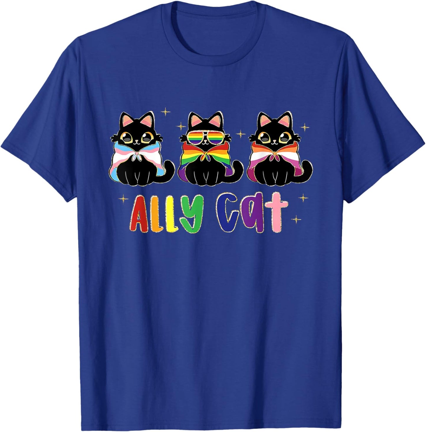 Gay Pride Month Ally Cat Funny LGBTQ Rainbow Men Women Kids T-Shirt - T-Shirt | Royal