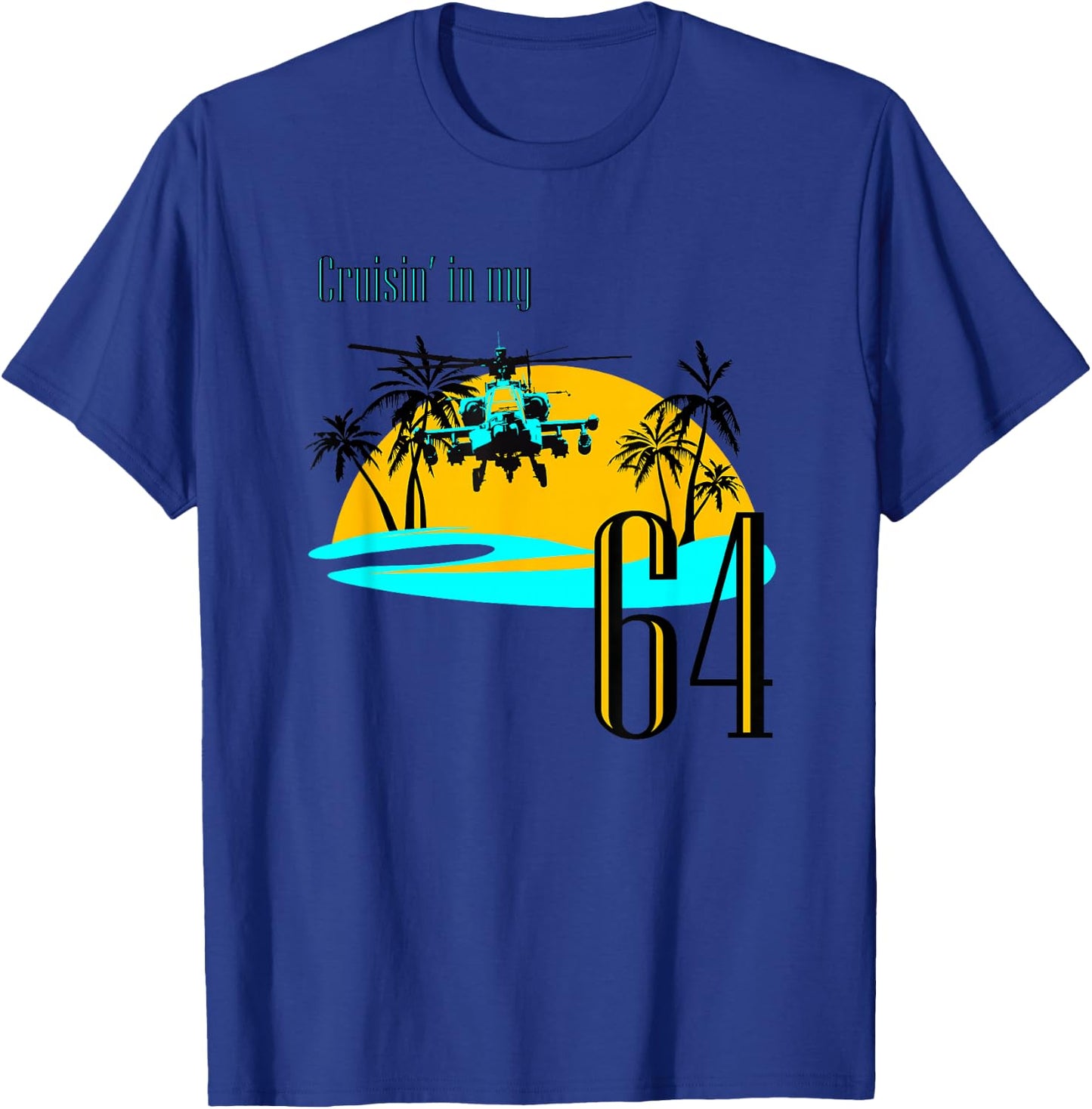 Aviation Helicopter Beach shirt with AH-64 Apache Palm Tree T-Shirt - T-Shirt | Royal